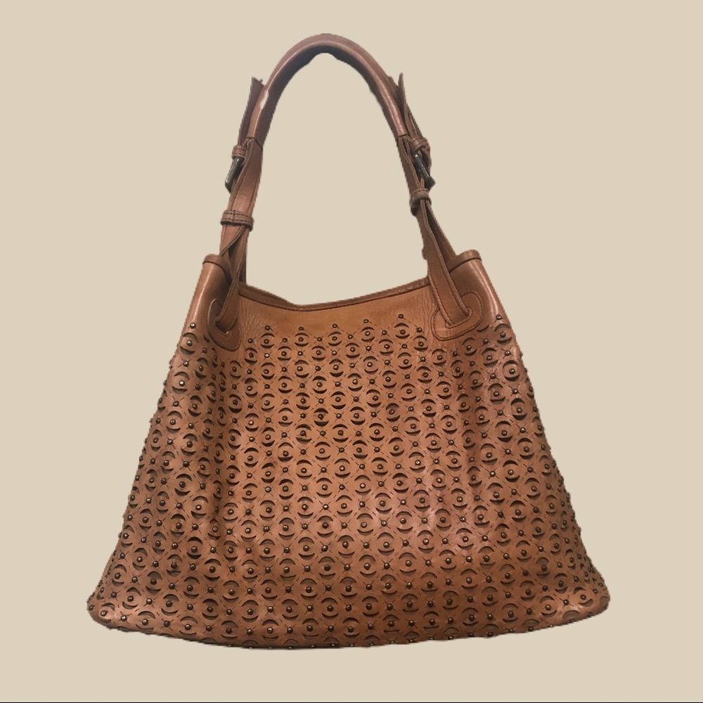 Platania - Leather Perforated Studded Shoulder Bag